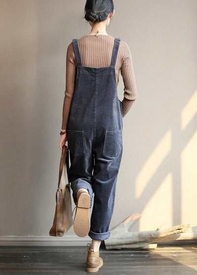 Loose gray corduroy pants overalls college style forest jumpsuit