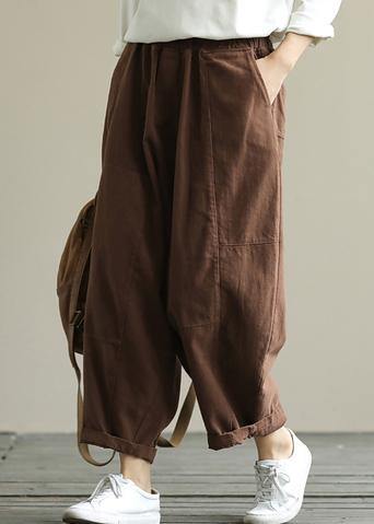 Loose brown plus size elastic waist harem pants