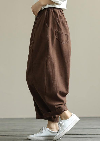 Loose brown plus size elastic waist harem pants