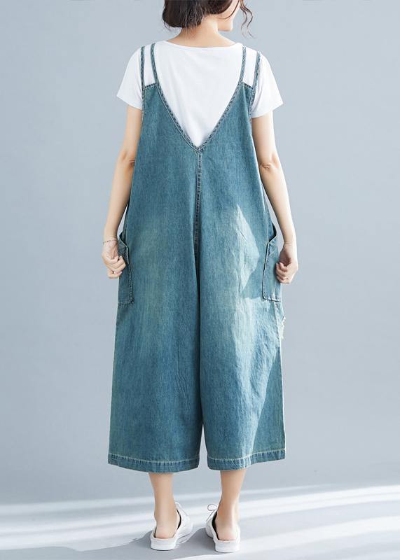Loose denim blue cotton Tunics Korea loose jumpsuit pants