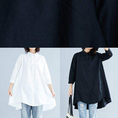 Loose white linen cotton Tunic Shirts lapel asymmetric tops
