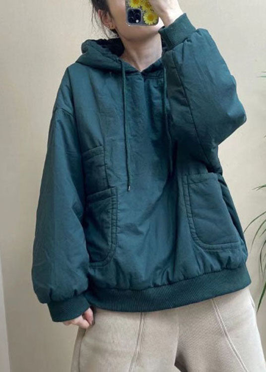 Luxury Blue Pockets drawstring Winter Cotton hooded sweatshirt