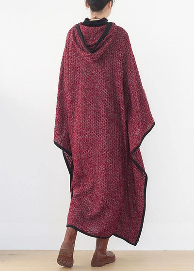 Luxury burgundy woolen outwear oversize hooded large hem long outwear