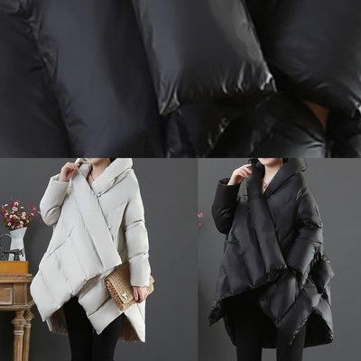 Luxury casual snow jackets coats black hooded asymmetric down jacket woman