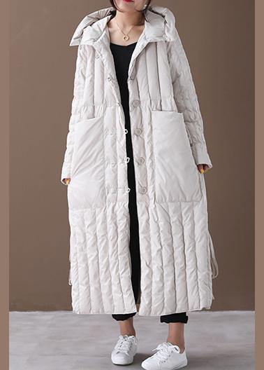 Free Shipping-luxury Plus Size Winter Overcoat Beige Hooded Large Pockets Coat