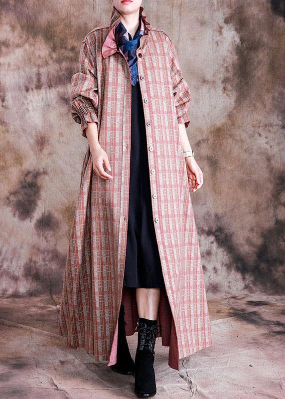 Luxury red plaid woolen coats trendy plus size trench coat fall Cinched coat