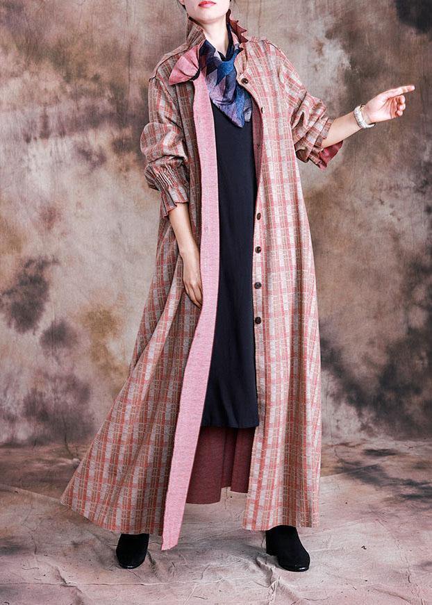 Luxury red plaid woolen coats trendy plus size trench coat fall Cinched coat