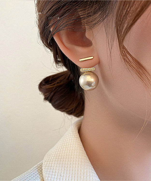 Modern White Copper Overgild Pearl Zircon Stud Earrings