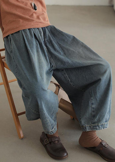 Modern denim blue pants oversize wide leg pants cotton Fabrics casual pants