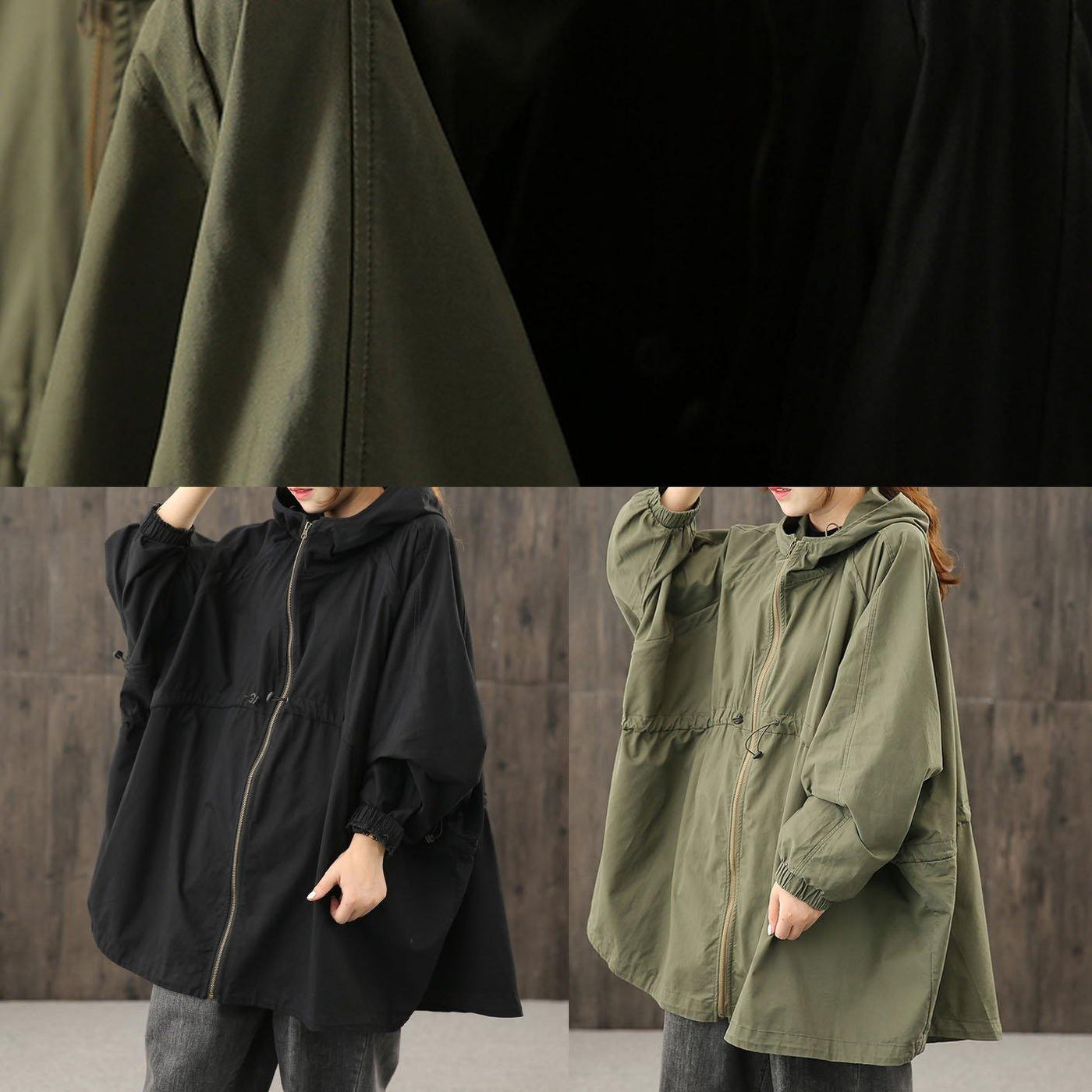 Modern hooded zippered clothes For Women Shape army green Coats Outwear