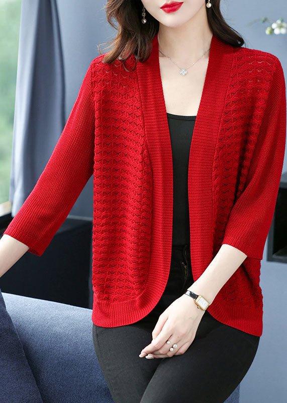Mulberry Hollow Out Cozy Thin Ice Size Knit Cardigan Summer