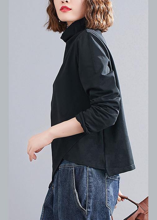 Natural black Blouse high neck Chinese Button Knee tops