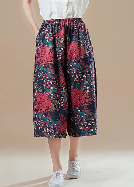 Natural red print cotton for women Fitted Catwalk Robe elastic waist wide leg pants