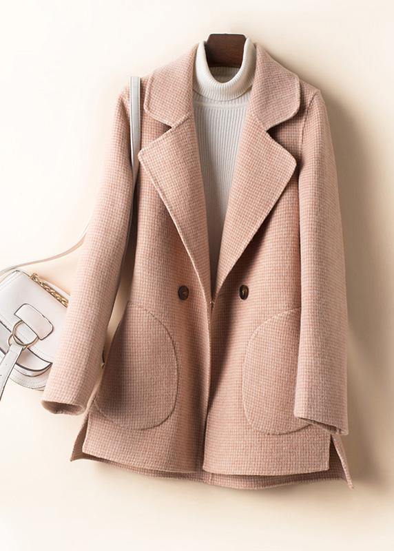 Natural rose plaid Plus Size tunics for women Fashion Ideas Notched pockets women Woolen Coats
