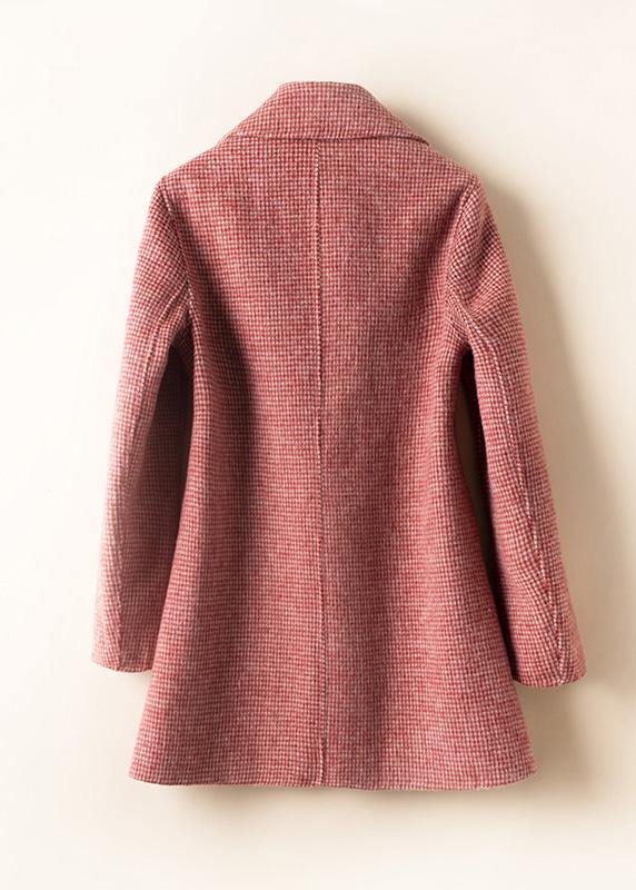 Natural rose plaid Plus Size tunics for women Fashion Ideas Notched pockets women Woolen Coats