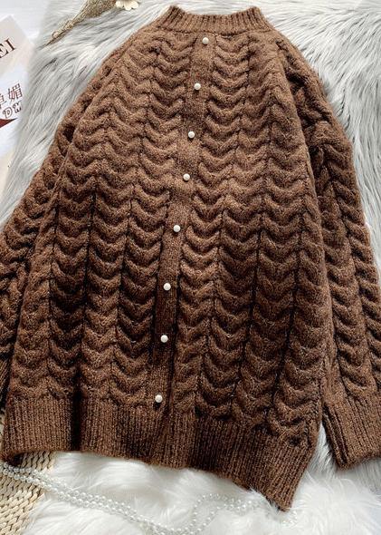 New autumn and winter retro mahogany Khaki sweater women's suit skirt two piece set