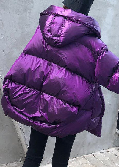 New purple Parkas for women plus size winter hooded pockets outwear