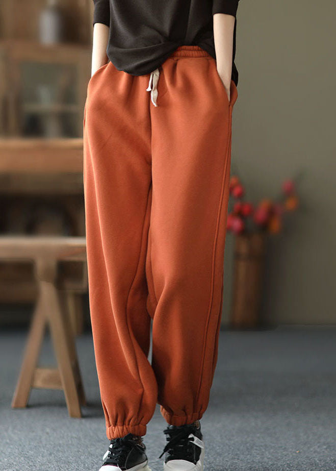 Orange elastic waist Warm Fleece harem Pants Winter
