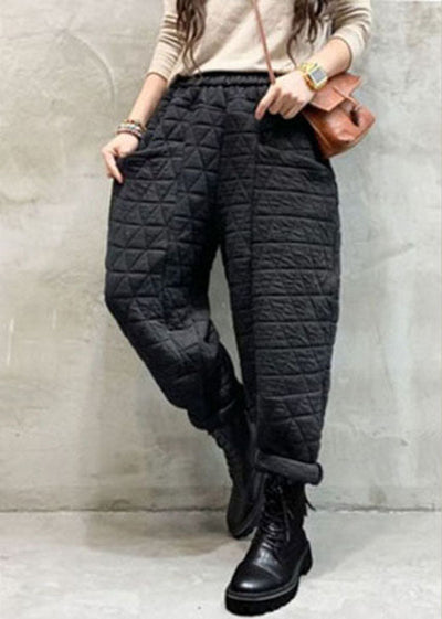 Organic Black Elastic Waist Thick Pockets Casual Winter Pants