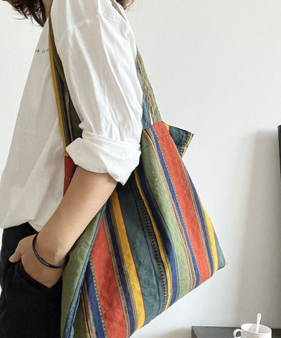 Organic Colorblock Colorful Stripes Canvas Vintage Satchel Handbag