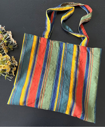 Organic Colorblock Colorful Stripes Canvas Vintage Satchel Handbag