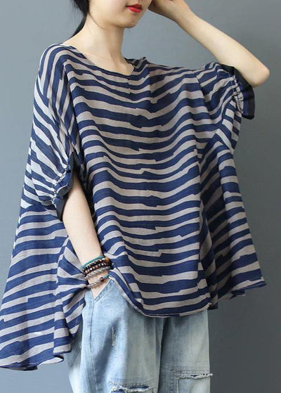 Organic Blue Striped Blouse O Neck Top Photography