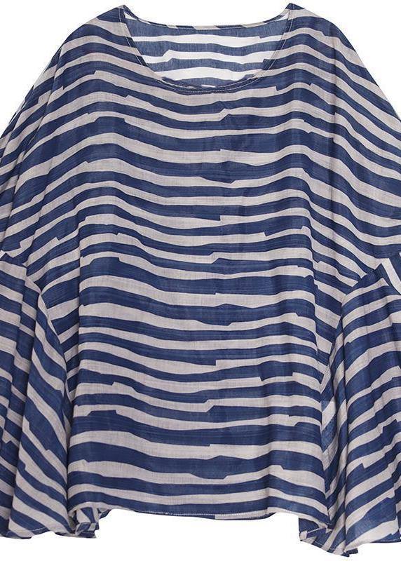 Organic Blue Striped Blouse O Neck Top Photography