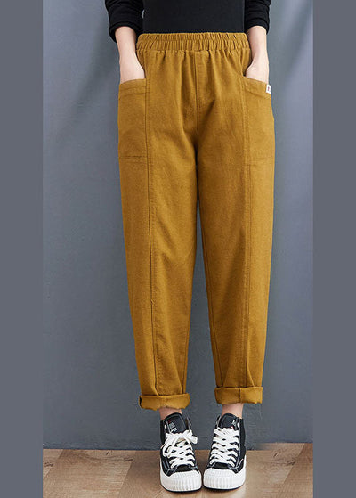 Organic Yellow Pockets Patchwork Cotton Pants Spring