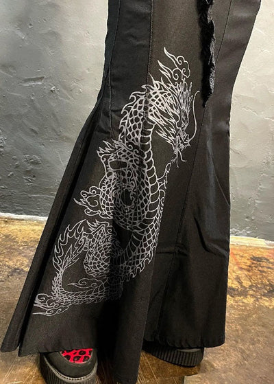 Oriental Black Patchwork Print Cotton High Waist Skirt Summer