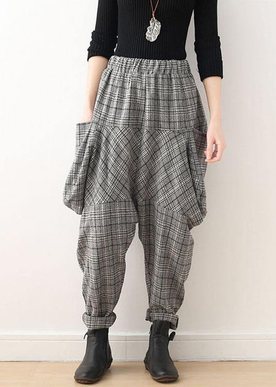 Original design retro gray thick loose large size warm knitted plaid Harlan bloomers