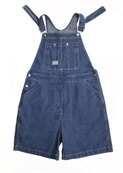 Plus Size Blue Original Design Cotton Denim Jumpsuit Shorts Summer