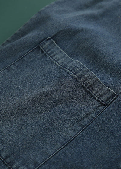 Plus Size Blue pockets Cotton denim Jumpsuit Spring