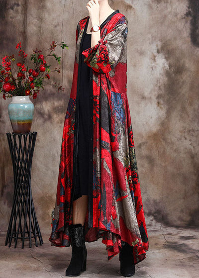 Plus Size Red retro Print Patchwork Fall Dress