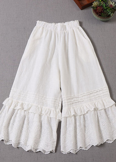 Plus Size Style White Ruffled Patchwork Pants Spring