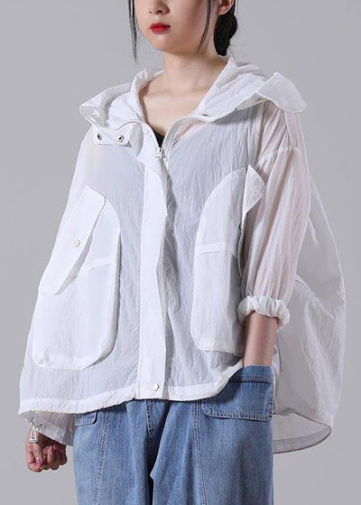 Plus Size White Pocket UPF 50+ Coat Jacket Hoodies Outwear Summer