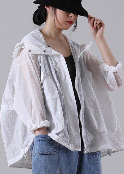 Plus Size White Pocket UPF 50+ Coat Jacket Hoodies Outwear Summer