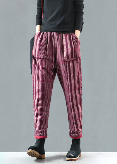 Red Striped Fine Cotton Filled Pants Winter