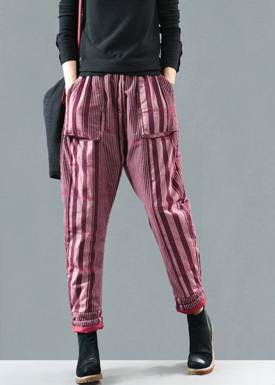 Red Striped Fine Cotton Filled Pants Winter