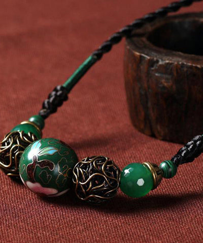 Retro Green Copper Coloured Glaze Gem Stone Necklace