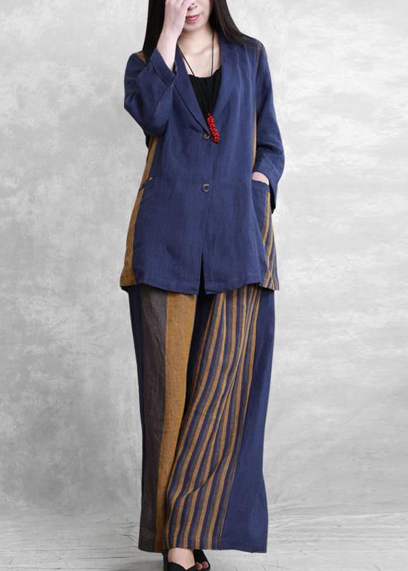 Retro fashion blue two-piece suit female casual small suit + wide-leg pants autumn style