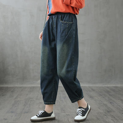 Retro jeans loose high waist long pants new casual cropped pants