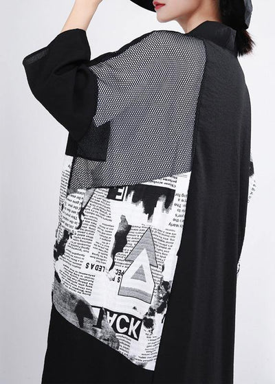 Simple Black Graphic Summer Patchwork Cardigan Long