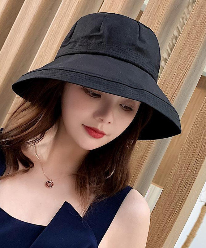 Simple Black Oversized Patchwork Cotton Bucket Hat