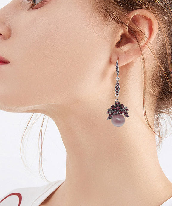 Simple Purple Overgild Zircon Opal Tassel Drop Earrings