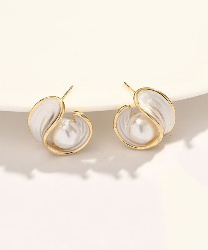Simple White Copper Overgild Pearl Stud Earrings