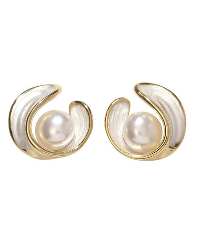 Simple White Copper Overgild Pearl Stud Earrings