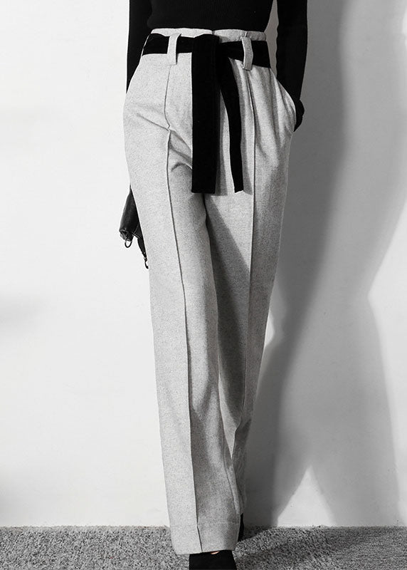 Simple light Grey tunic Woolen straight pants Spring