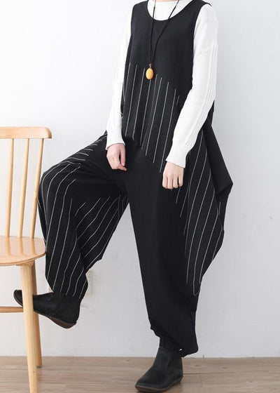 Spring  Summer Cotton Hemp Women Oversized Asymmetric Striped Jumpsuit