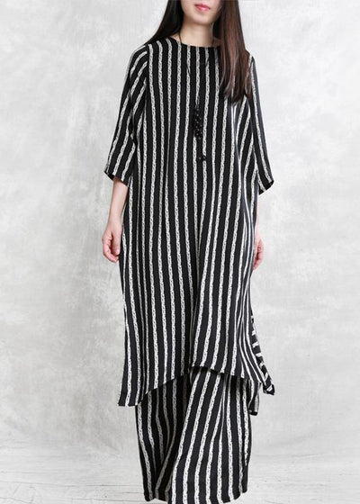 Spring loose multi-fit seven-point sleeve suit female long thin stripe shirt casual wide-leg pants