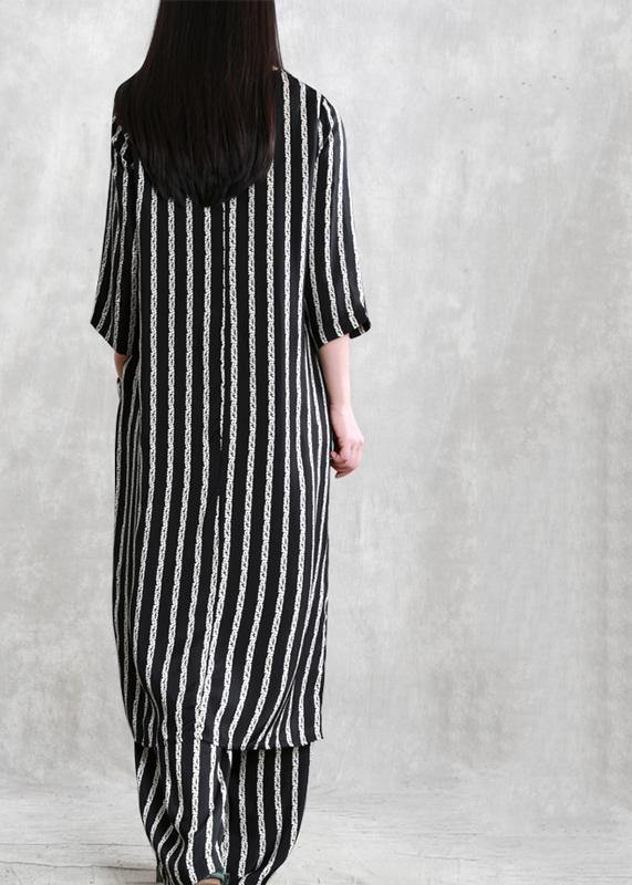 Spring loose multi-fit seven-point sleeve suit female long thin stripe shirt casual wide-leg pants